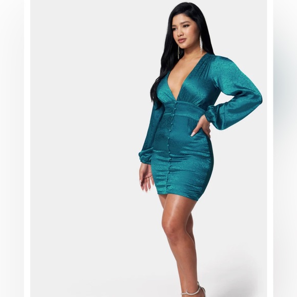 BEBE SATIN BUTTON UP JACQUARD MINI DRESS - Picture 2 of 4